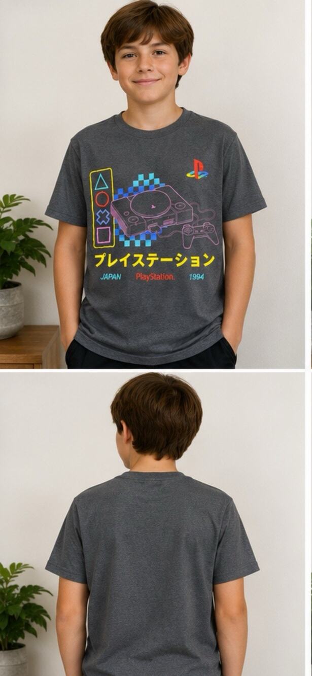 PlayStation Japan 1994 Graphic T-Shirt Youth S Gray Retro Gaming PS1